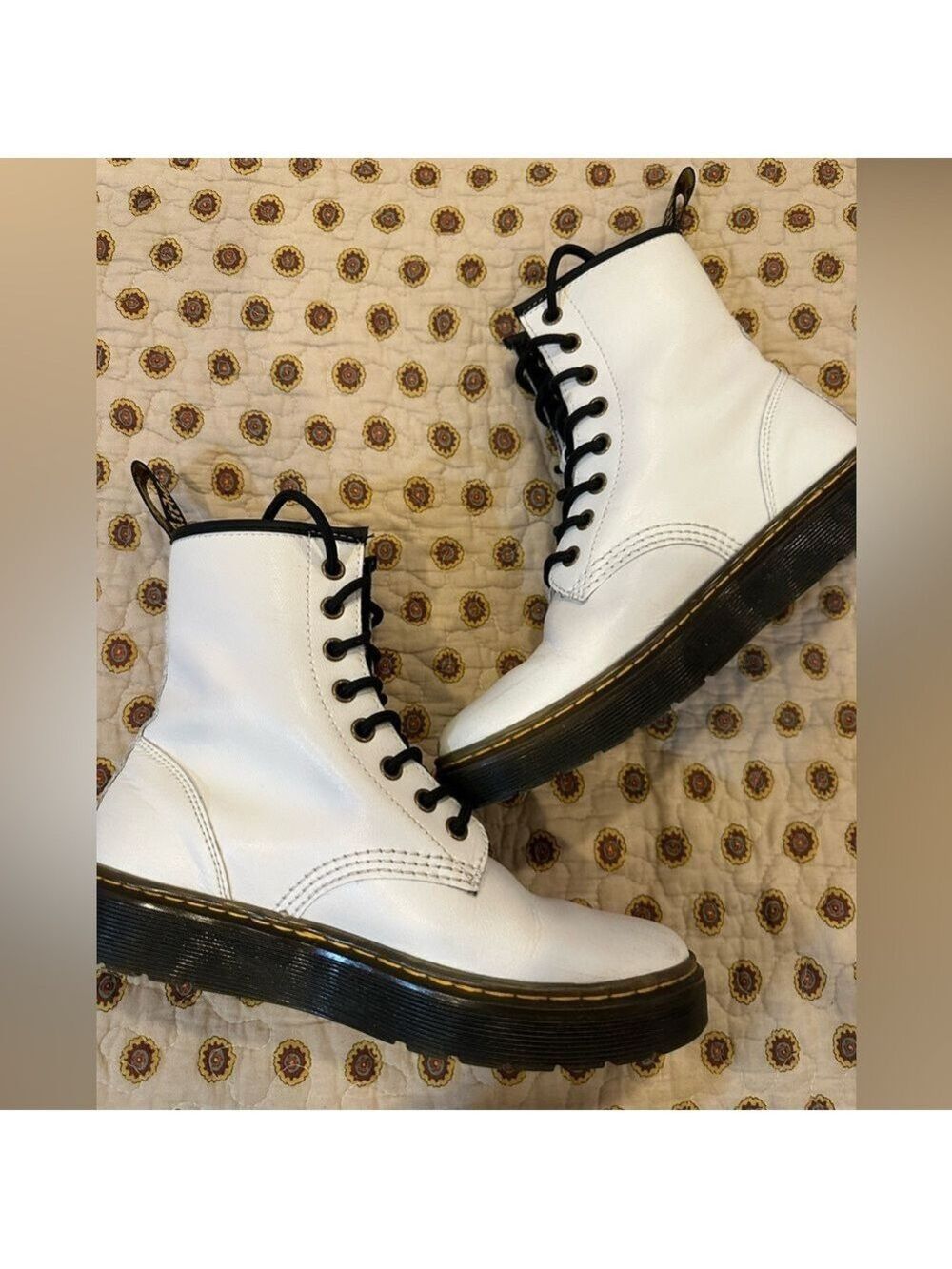 Dr. Martens Zavala White Leather Combat Boots Size 7 - Picture 5 of 8